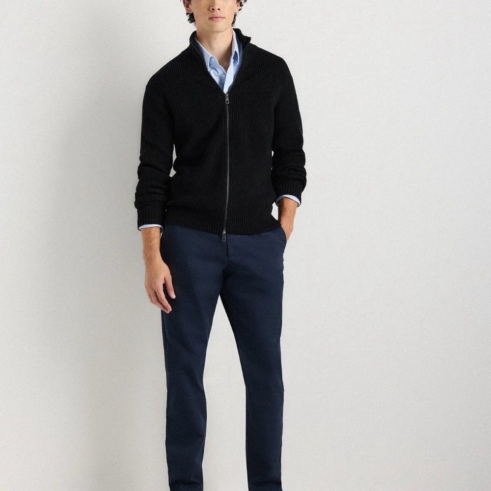 Quince Australian Merino Wool Full Zip-Up Cardigan in Black Size Medium 003